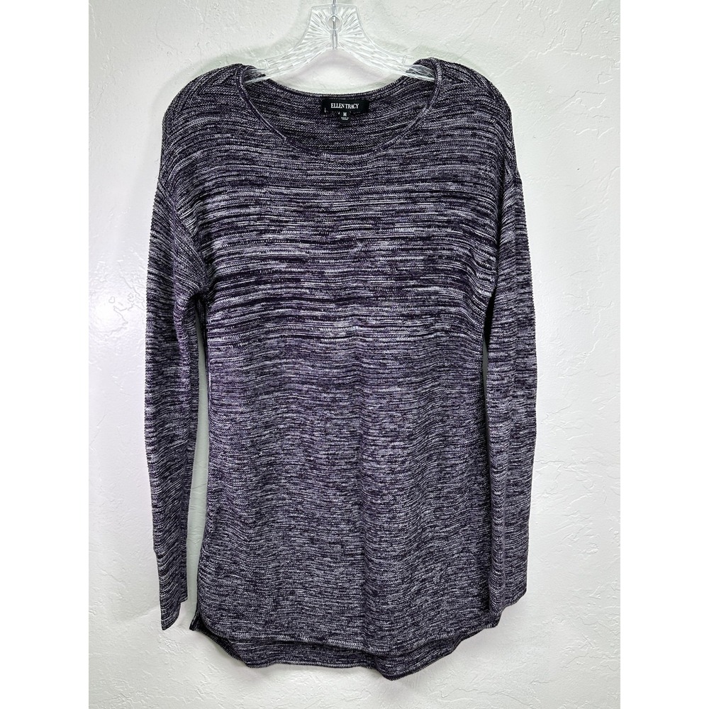 Ellen Tracy Sweater Womens Medium Bordeaux Ivory Long Sleeve Knit Pullover Tunic